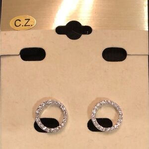 Sparkling Silver CZ Circle Earrings - 1/2” diameter